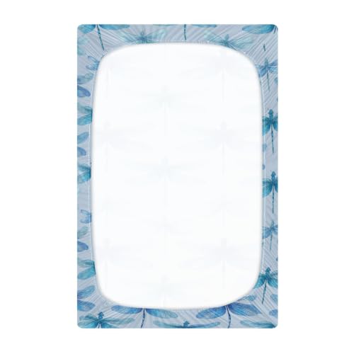 Image of Crib Sheet Breathable Soft Crib Mattress Sheet for Baby Toddler Boys Girls Fitted Pack n Play Crib Sheet Fit Standard Crib Mattress 39 x 27 Inch Blue Dragonflies
