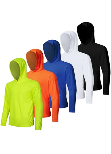 Image of 5 Pack Men's UPF 50+ Sun Protection Hoodie Shirts Long Sleeve Shirts Quick Dry Lightweight for Running Workout Hiking Fishing
