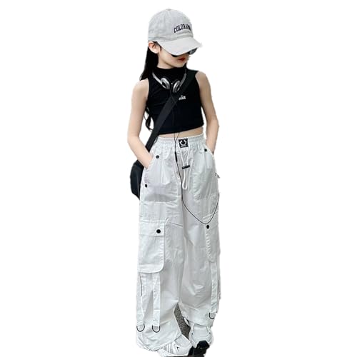 Cargo Pants for Girls Elastic Waist Y2K Parachute Pants Baggy Joggers Trousers Kids Clothes with Pockets 4-17Y