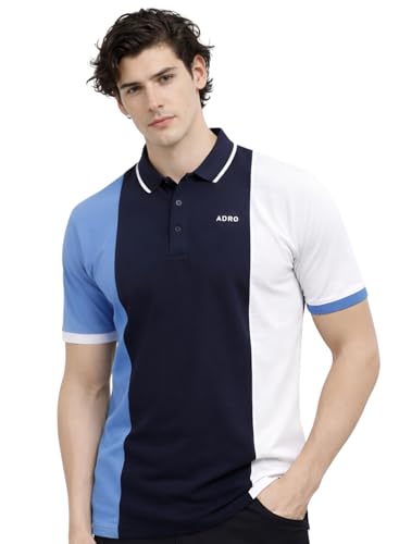 Image of ADRO Multicolour Polo T Shirt | 100% Cotton Mens Polo Tshirt | Regular Fit Half Sleeve Cut & Sew Polo T-Shirt for Men