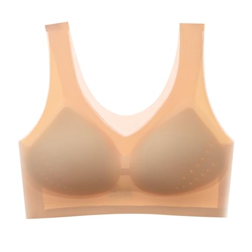 Sujetador para mujer sin aros, ropa interior fina y sedosa sin costuras para mujer, delgada, transpirable, camiseta de tirantes de una pieza con bonito escote en la espalda, para tallas grandes