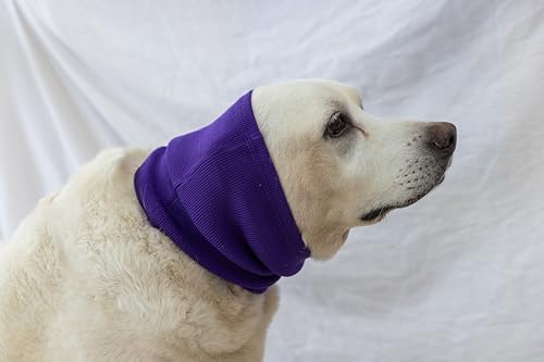 Image of Dog Ear Covers (2 Pack), Noise Reducing Snood for Dogs - Purple + Blue, L