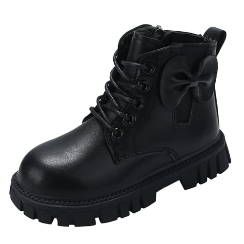 Boys Girls Ankle Boots Lace up Waterproof Combat Boot with Side Zipper Cute Bowknot Short Booties