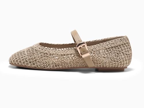 Image of Coutgo Womens Mary Jane Woven Flats Round Toe Ballet Flats Dressy Comfortable Slip On Shoes
