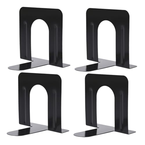 Ipetboom 2 Pares Sujetalibros Metálico Negro Antideslizante para Escritorio Soporte Robusto para Libros Revistas Oficina Hogar Escuela