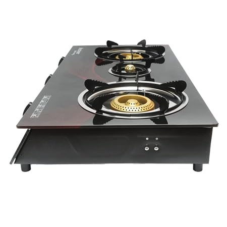 Fornello a gas, piano cottura con 3 bruciatori in ghisa 2,5KW vetro temperato 700x380x94mm, Fornello a gas Campeggio Camper Giardino Breckner Germany - immagine 4