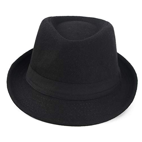 Melesh Unisex Classic Trilby Fedora Hat (Black) #TOP1