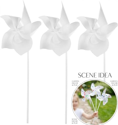 Milisten 3er Set Sublimations-Windräder DIY - 38 cm Weiße Kunststoff Windmühlen Rohlinge - Doppelseitig Bedruckbar für Transferdruck & Personalisierung - Wetterfeste Gartendeko & Kreativ-Bastelset