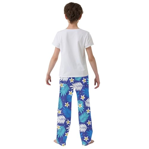 ZZXXB Tropical Hibiscus Flowers Leaves Boys Long Pants Soft Trousers Elastic Waist Kids Lounge Bottoms with Pockets S-XL3