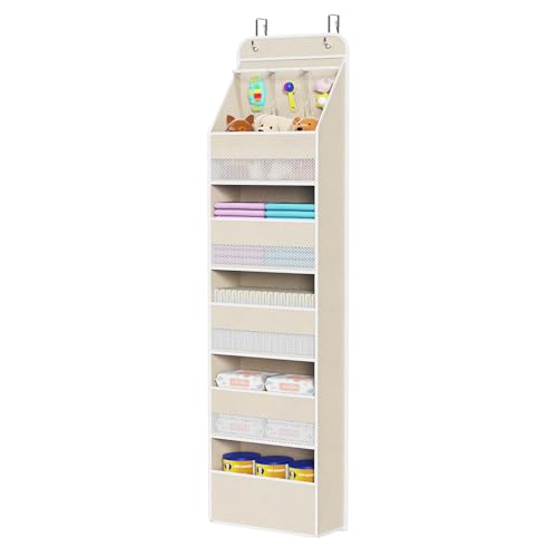 Univivi 6-Shelf Over Door Hanging Organizer Fabric Baby Door Storage with 5 Extra Large Capacity Pockets Behind the Door Hanging Storage Organizers...