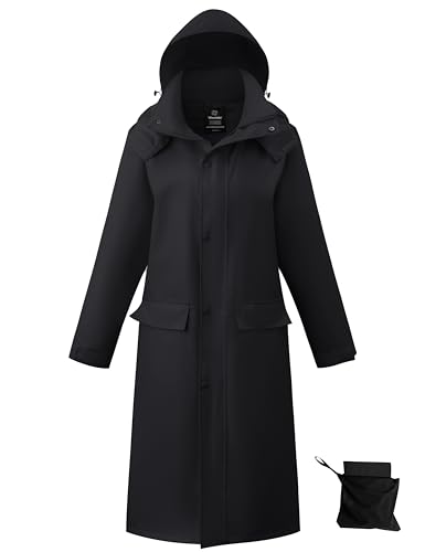 wantdo Long Rain Coat for Women Waterproof Raincoat with Hood Full Length Windbreaker Packable Trench Rain Jacket