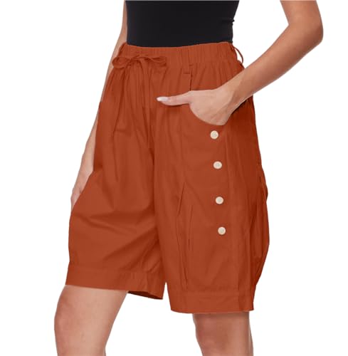 Women's High Waist Bermuda Shorts Loose Drawstring Capri Pants with Pockets Wide Leg Summer Shorts