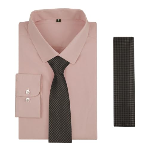 Image of Alizeal Mens 3 Pcs Long Sleeve Shirts Set | Pocket Square Necktie Perfect for Weddings Business Daily Wear