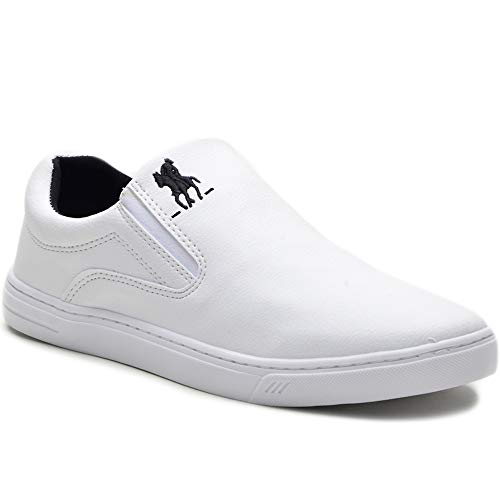 Tênis Slip On Casual Polo Masculino Extra Macio + Carteira Cor:Branco;Tamanho:45