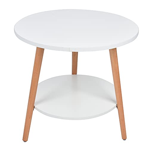 Greensen Sofa Beistelltisch, Runder Kleiner Snacktisch, 2 Ebenen Weißer Couchtisch, Moderner Nordischer Tisch Kleiner Couchtisch Sofatisch mit Ablage für Wohnzimmer Schlafzimmer Garten