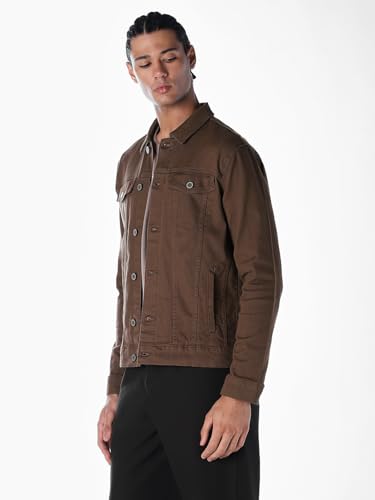 Image of JACK & JONES Men's Spread Collar Cotton Standard Length Washed Denim Jacket