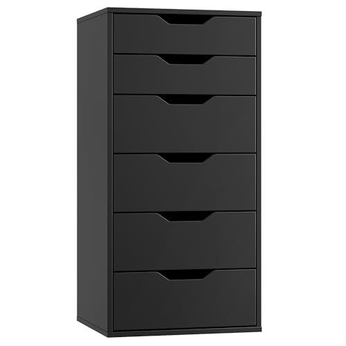 FOREHILL Sinfonier, Sinfonier Dormitorio Alto, Cajonera con 6 Cajones, Cómoda Dormitorio, Salón, Oficina, Recibidor (Negro)