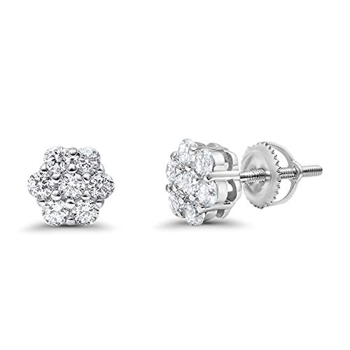8mm Cluster Earrings 7-Stone Round Simulated Cubic Zirconia 925 Sterling Silver Screwback Flower Stud Earring