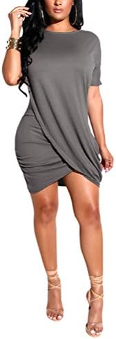 Ophestin Women's Short Sleeve Wrap Mini Dress Solid Color Summer Bodycon Tight Ruched T Shirt Mini Short Dresses