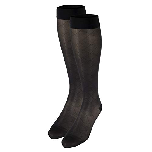 Image of Truform Sheer Compression Stockings, 15-20 mmHg, Women's Knee High Length, Diamond Pattern, Charcoal, Large