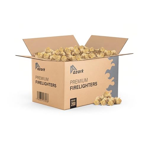 Premium Feueranzünder aus Naturholz, umweltfreundlich, Holzkohleanzünder, Holzwolle Feuerstarter für Grill, Pizzaöfen & Smoker sauber, sicher und geruchsneutral, 200 Stück, Holz