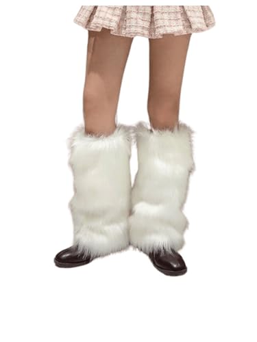 WDIRARA Women's Fuzzy Leg Warmers Winter Soft Boot Cuffs Covers Party Kawaii Fur Leg Warmers Y2k
