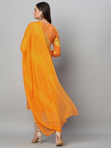 Image of GoSriKi Women's Cotton Blend Printed Straight Kurta with Pant & Dupatta