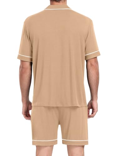 Image of Mens 2 Piece Short Sleeve Button Down Pajama Set, S-3XL | Soft Modal Fabric, Cool Lightweight Sleepwear & Loungewear with Pockets, Home Relaxing