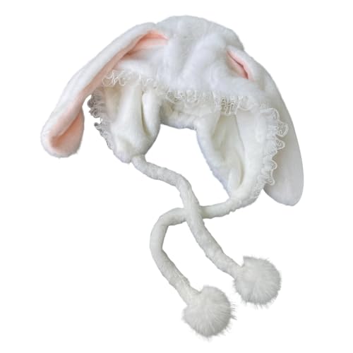 Bonnet chaud en peluche enfant blanc avec longues oreilles de lapin