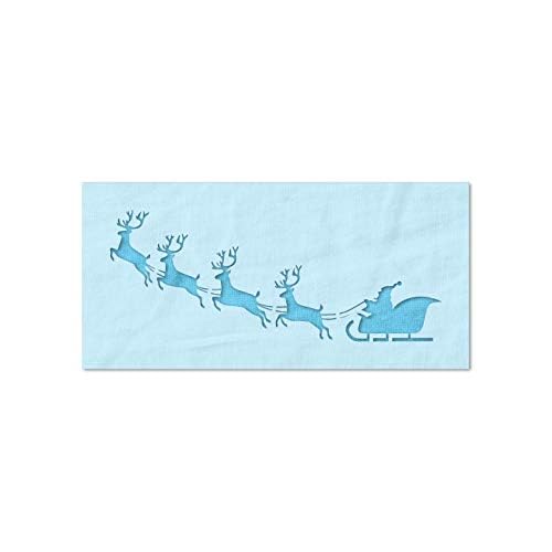 Stencil Stop Schablone mit Weihnachtsmann und Schlitten, wiederverwendbar für DIY-Projekte, Malen, Zeichnen, Basteln, 14 mm Mylar-Kunststoff (30,5 x 12,1 cm)