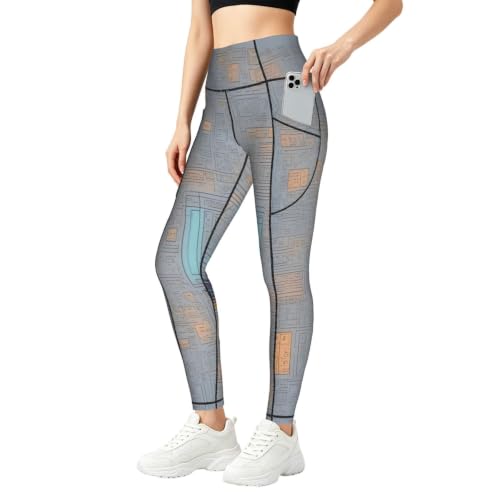 Pantalones de yoga para mujer elásticos con estampado informático y bolsillos
