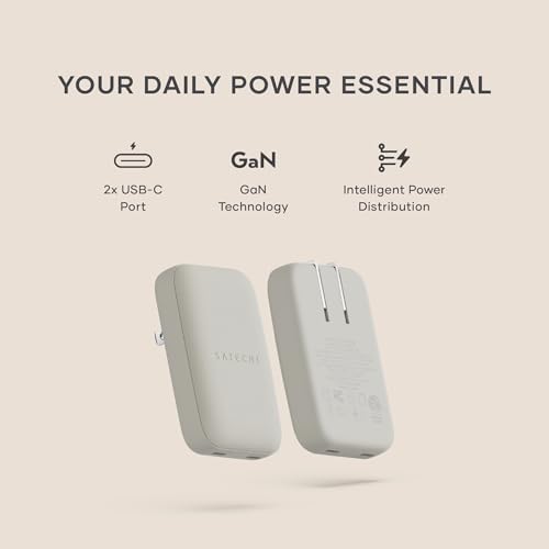 Image of Satechi OntheGo 67W Wall Charger, GaN USB-C Travel Charger (PD 3.0+PPS), 2 USB-C, 67W(1) /45W+20W(2), for MacBook Air /Pro /Neo, iPad Air /Pro, iPhone 17, Galaxy, Pixel, Steam Deck - Sand