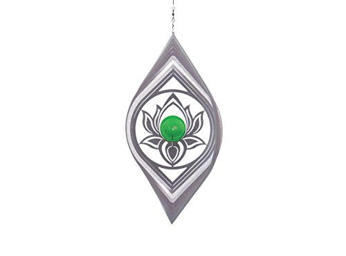 Preisvergleich Produktbild Illumino Edelstahl-Windspiel Lotos mit smaragdgrüner 35mm Glaskugel