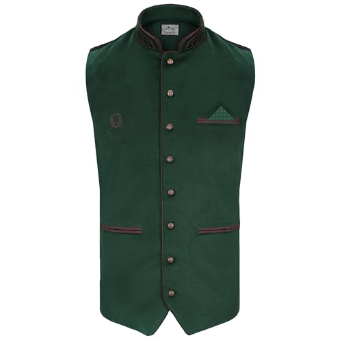 Steigenhöfer Trachtenweste Herren in Samtoptik - Edmund - Verstellbarer Rückenriegel - Tiefe Taschen - Traditionelle Kugelknöpfe - Einstecktuch - Ideal für ihr Oktoberfest Herren Outfit - Grün - XL