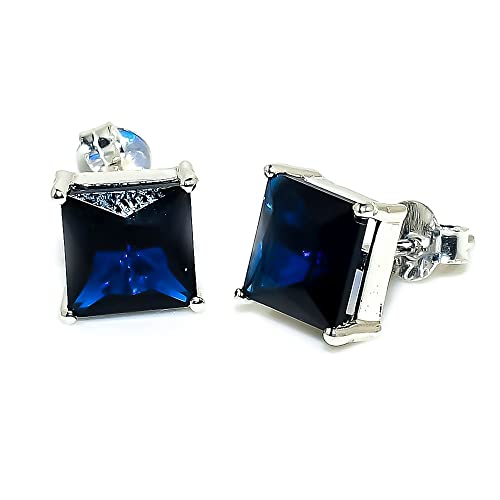 Blue Sapphire Gemstone Earrings For Men 925 Sterling Silver Ear Cuff Stud For Male Designer's Men's Jewelry (Yellow Gold Plated, 2 Piece) #TOP3