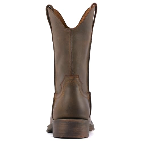 Image of SUREWAY Western Boots - Men's Square Toe Work Boot,Pull On Leather Wellington Boots,Durable Classic Slip Resistant Soft Toe Cowboy Boot