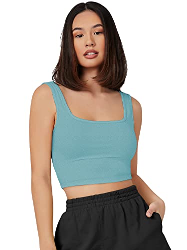 Image of Women's & Girls' Solid Polyester Rib-Knit Square Neck Tank Tops