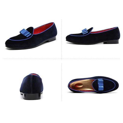 Men's Loafers Shoes, Large Size Velvet Bow Slip On Business Casual Low Top Pointed Toe Comfortable Breathable Mens Walking Driving Shoes, 45 EU,Blue2