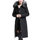 Women's Over The Knee Down Coat Solid Slim-Fit Warm With Large Fur Collar For Mature Ladies