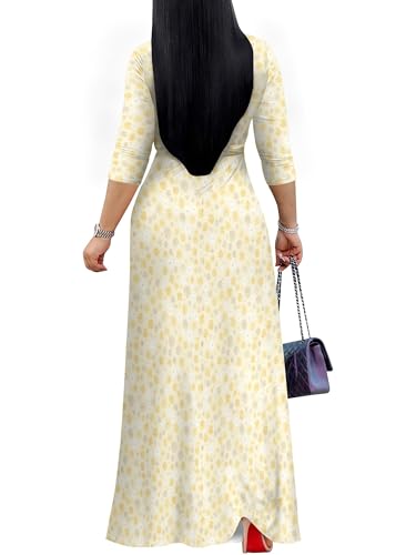 Image of Women's V Neck Floral Maxi Dress 3 /4 Sleeve Plus Size Boho Wrap Flowy Long Dresses with Belt