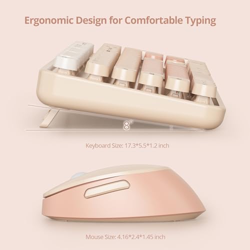 Image of GTSP Colorful Brown Wireless Keyboard and Mouse Combo, Retro Wireless Typewriter Full-Size Cute Office Keyboard 2.4GHz with Round Keycaps for Desktop Laptop and PC (Cute Brown)