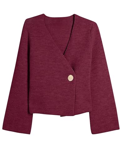 Image of Anoumcy Asymmetric Button Up Cardigans Sweaters for Women Elegant V Neck Knit Cropped Sweater Tops 2024 Fall Outfits Trendy