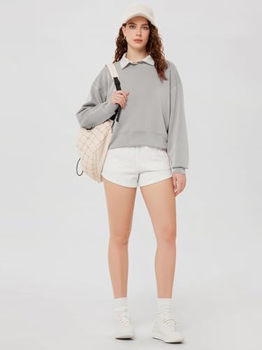 Image of ODODOS Modal Soft Long Sleeve Cropped Sweatshirts for Women Oversized Crew Neck Pullover Crop Top