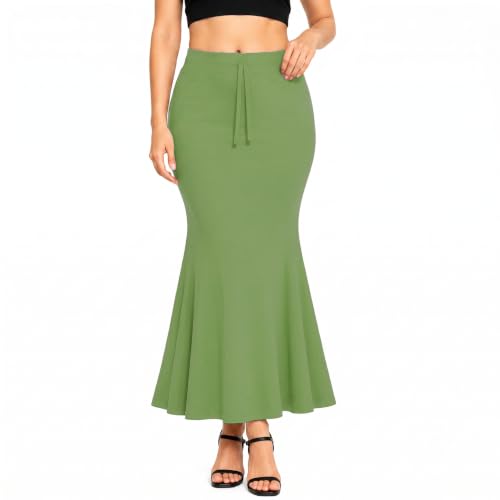 Image of Mogsa Women's Lycra Fishcut Saree Shapewear Petticoat - Tummy Control Slim Fit Stretchable Shaper Skirt with Drawstring & Side Slit for Sarees