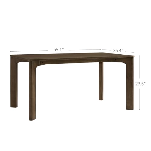 Image of CHITA 59 inch Mid Century Modern Dining Table for 6, Rectangle Wood Kitchen & Dining Room Table, Solid Rubberwood Frame, Walnut Venner