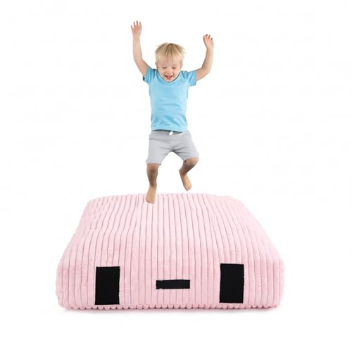Givjoy Crash Pad for Kids Sensory Room Extra Thick Foam Crash Mat with Washable Removable Cover Non-Slip Play Mat with Handle for Calming Corner Gym Play Room Living Room (Plush Pink 36x48)