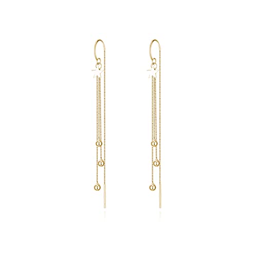 Reffeer 925 Sterling Silver Ball Bead Tassel Chain Dangle Earrings Threader For Women Girls Long Dangle Earrings Drops (B-Gold) #TOP16