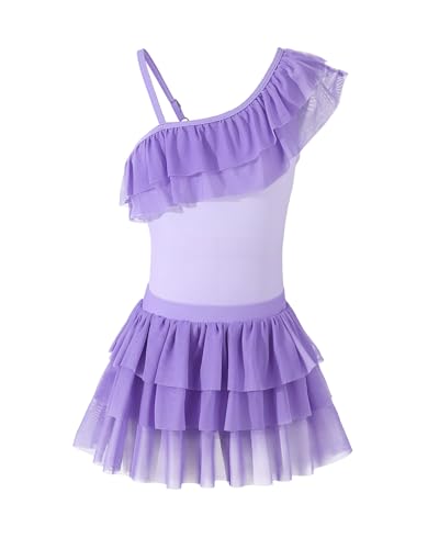 Image of Mikrdoo Girls One Shoulder Ruffle Bathing Suit Beach Outfits One Piece Swimsuit with Skirt