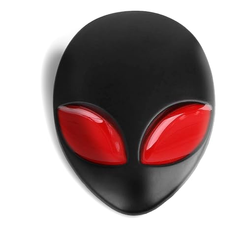 Image of Black 3D Alien Head Shaped Metal Car Body Decorative Emblem Badge Decal Auto Fender Bumper Stickers, Cool Badge Decoration Decal for Men and Women, Car Exterior Accessories for SUV,Truck, Laptop
