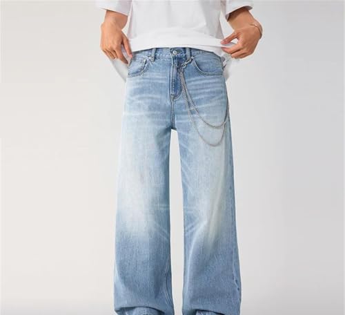 Men Summer Wash Denim Pants High Waisted Straight Leg Loose Fit Casual Versatile Trousers3